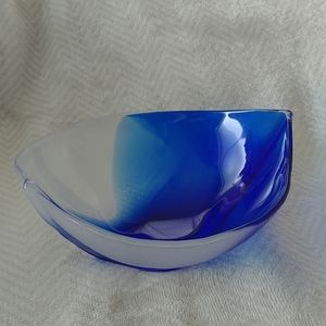 Vintage Mats Jonasson glass art bowl cobalt blue